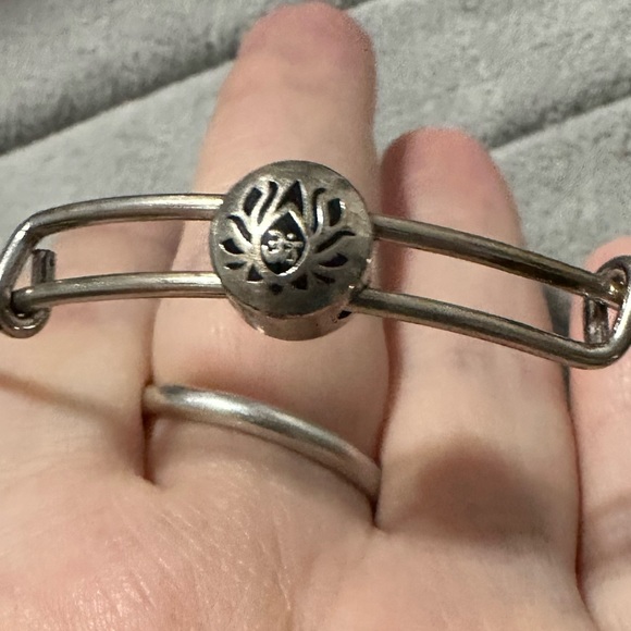 New Alex & Ani Sterling Silver Lotus Flower Adjustable Bangle Bracelet - Picture 7 of 9